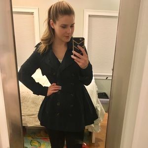 Navy blue pleated trench coat